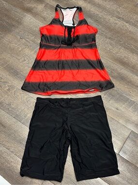 Red and Black 2-Piece Bathing Suit Tankini and Swim Shorts XLarge NWOT